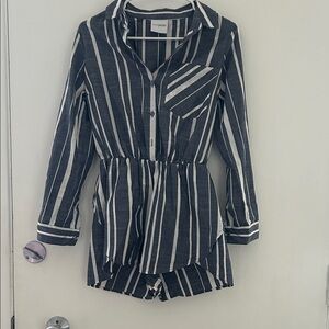 ASOS Black and White Striped Long Sleeve Jumpsuit